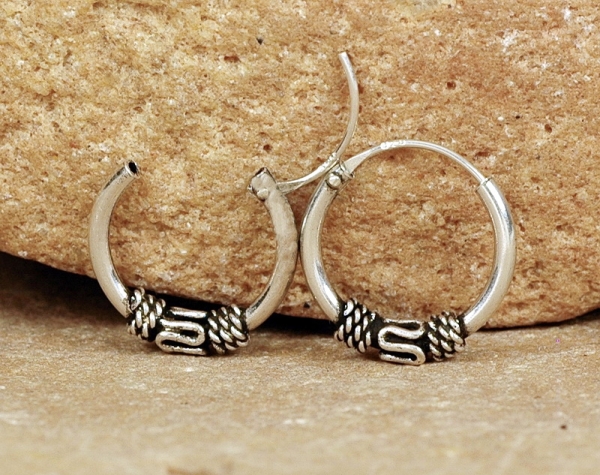 Creolen Silber 925 - Klein mit schönem Muster - 14 mm - Offen