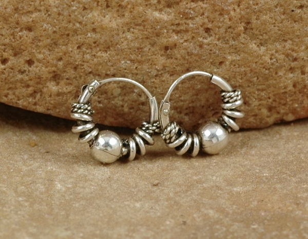 Creolen Silber 925 - Schönes Muster & Kugel - 10 mm