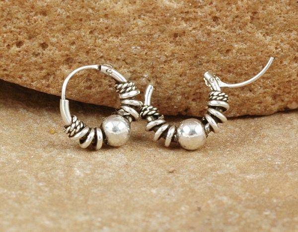 Creolen Silber 925 - Schönes Muster & Kugel - 10 mm