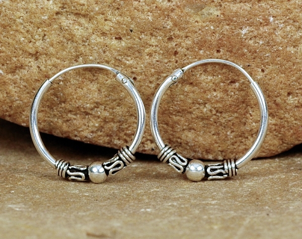 Creolen Silber 925 - Schönes Muster & Kugel - 17 mm