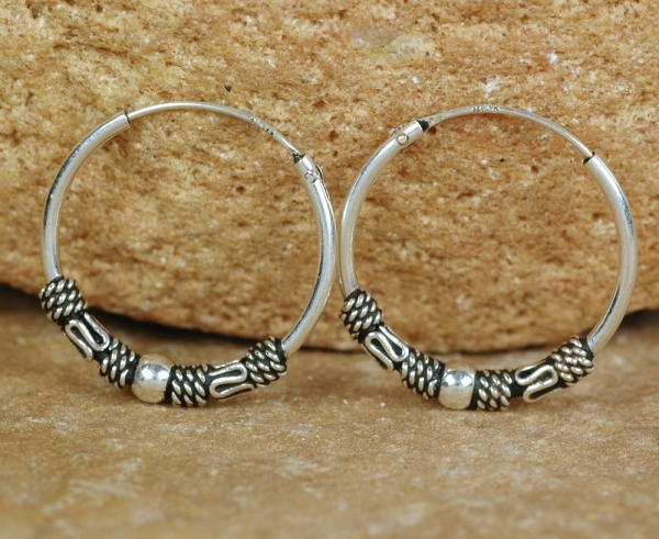 Creolen Silber 925 - Schönes Muster & Kugel - 19 mm