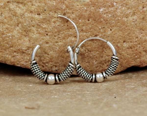 Creolen Silber 925 - Schönes Muster mit Kugel - 12 mm - Offen