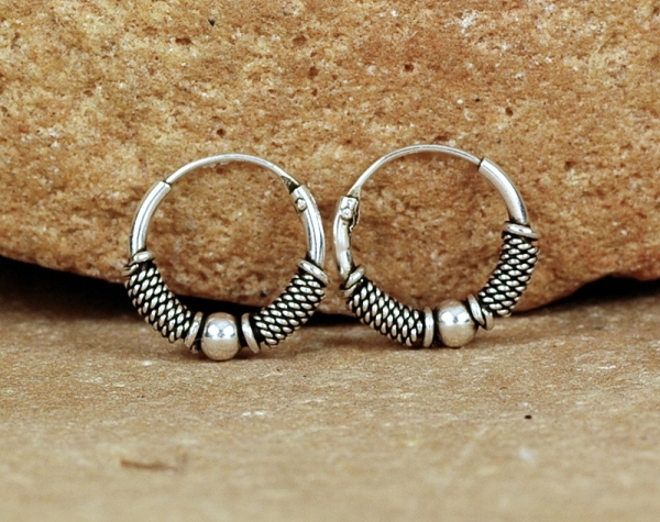 Creolen Silber 925 - Schönes Muster mit Kugel - 12 mm