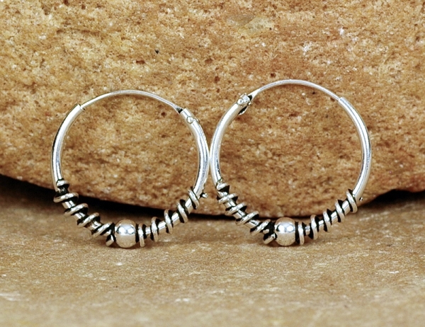 Creolen Silber 925 - Schönes Muster mit Kugel - 17 mm