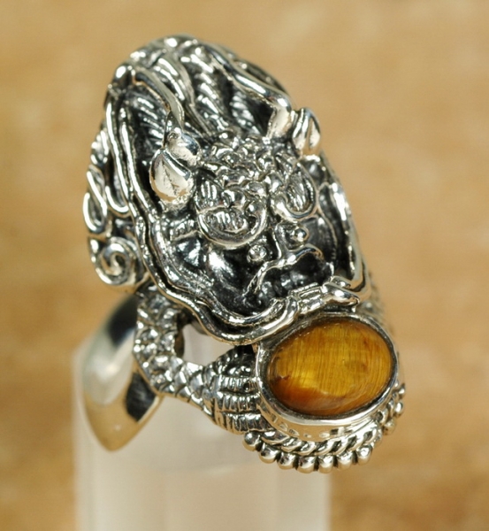 Drachen Silber Ring 925 mit Tigerauge - Extravagant