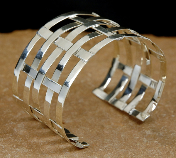 Extravagante Silber 925 Armspange - Gitter Muster