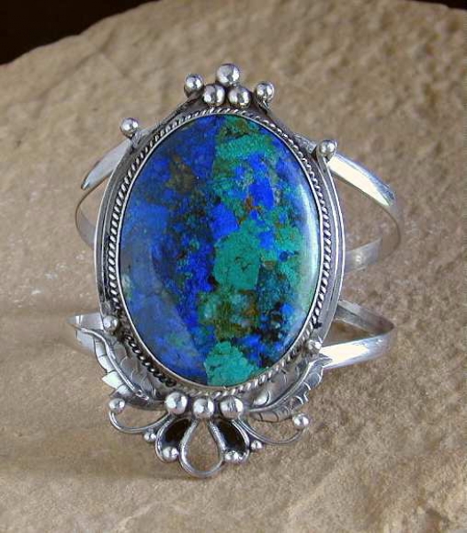 Extravagante Silber Armspange mit Azurit - Malachit