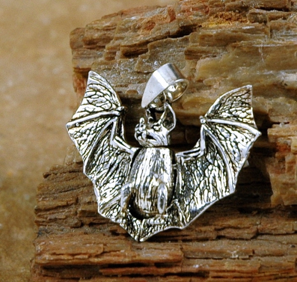 Fledermaus Anhänger Silber 925 - Beweglicher Kopf