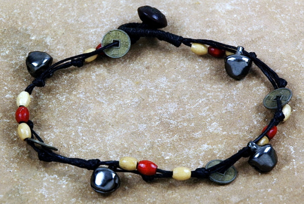 Fußkette - Schwarz mit Münzen und Glöckchen