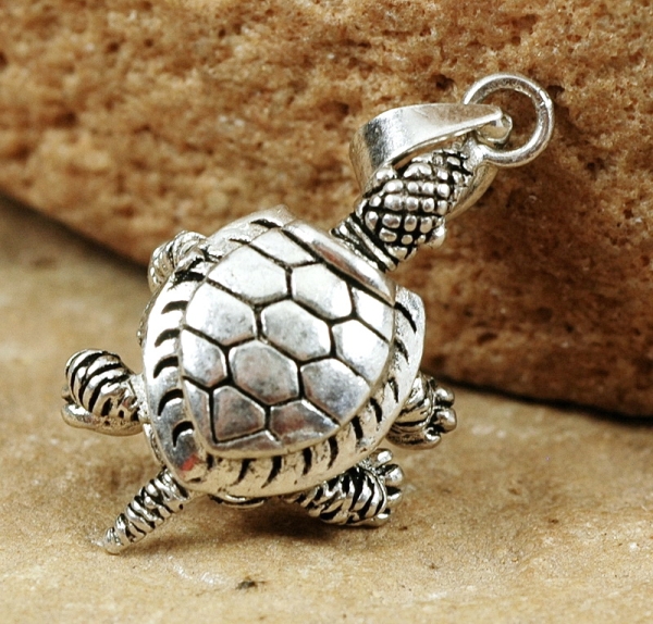 Land Schildkröte - Schöner Silber Anhänger - Beweglich