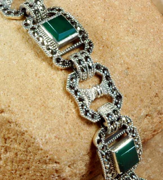 Markasit Silber Armband mit grünem Achat