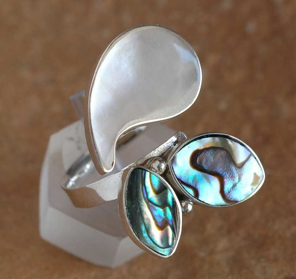 Perlmutt / Abalone Silber Ring - Ausgefallenes Modell