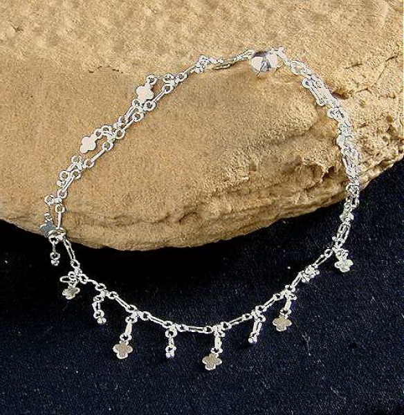 Schöne Silber 925 Fußkette mit Glücksklee / Kleeblatt