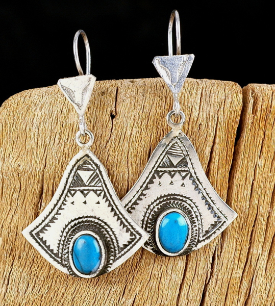 Schöne Tuareg Ohrringe - Silber mit blauem Türkis