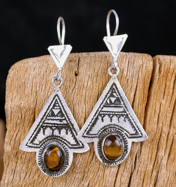 Schöne Tuareg Ohrringe - Silber mit braunem Tigerauge