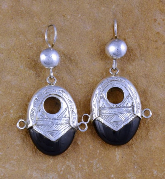 Tuareg Ohrhänger - Silber mit Onyx - Tuaregschmuck