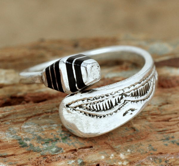 Tuareg Silber Ring mit Ebenholz Einlagen - Verstellbar