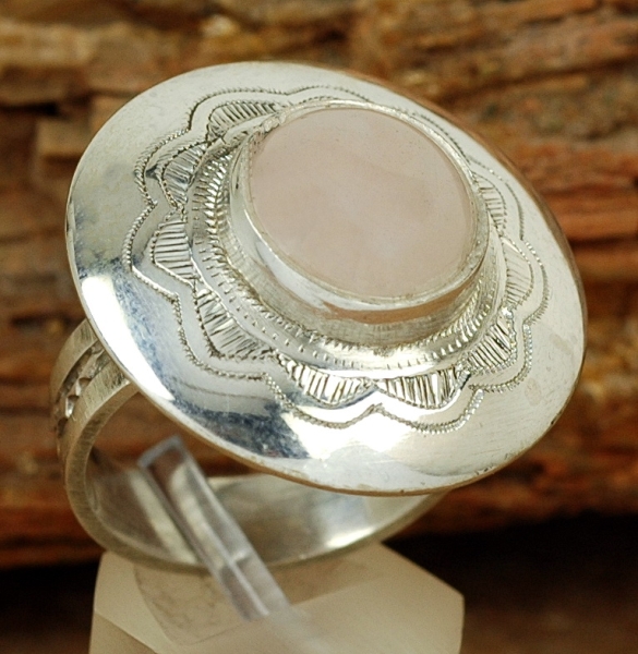 Tuaregschmuck - Großer Silber Ring mit Rosenquarz